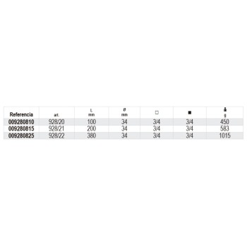 Ref. 928/... - Extensión estándar 3/4" 100-380 mm