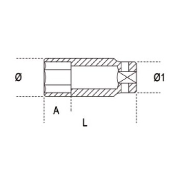 Ref. 720L - Vaso impacto 1/2” hexagonal Largo métrico