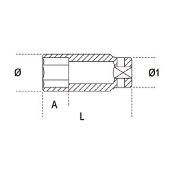 Ref. 728L - Vaso impacto 3/4” hexagonal Largo métrico