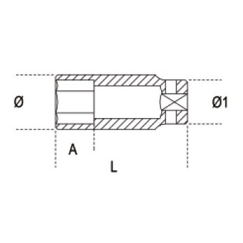 Ref. 728LS - Vaso impacto 3/4” hexagonal Largo métrico pared fina