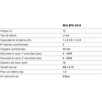 Ref. 0996 4933447799 - Pulidora/Lijadora M12 BPS-421X