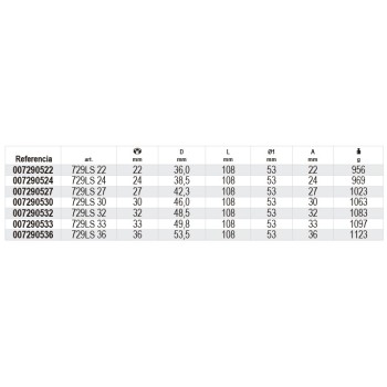 Ref. 729LS - Vaso Largo impacto 1" hexagonal métrico pared fina