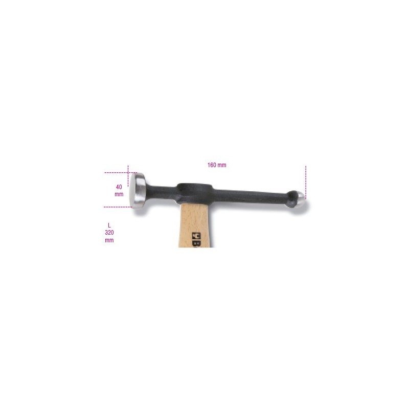 Ref. 1351 - Martillo de aplanar cabeza plana y peña esférica mango de madera