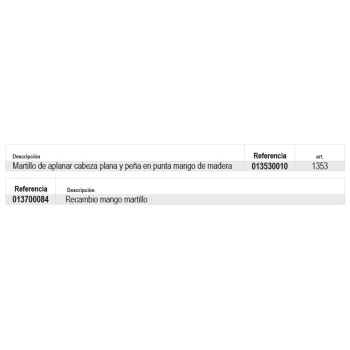 Ref. 1353 - Martillo de aplanar cabeza plana y peña en punta mango de madera