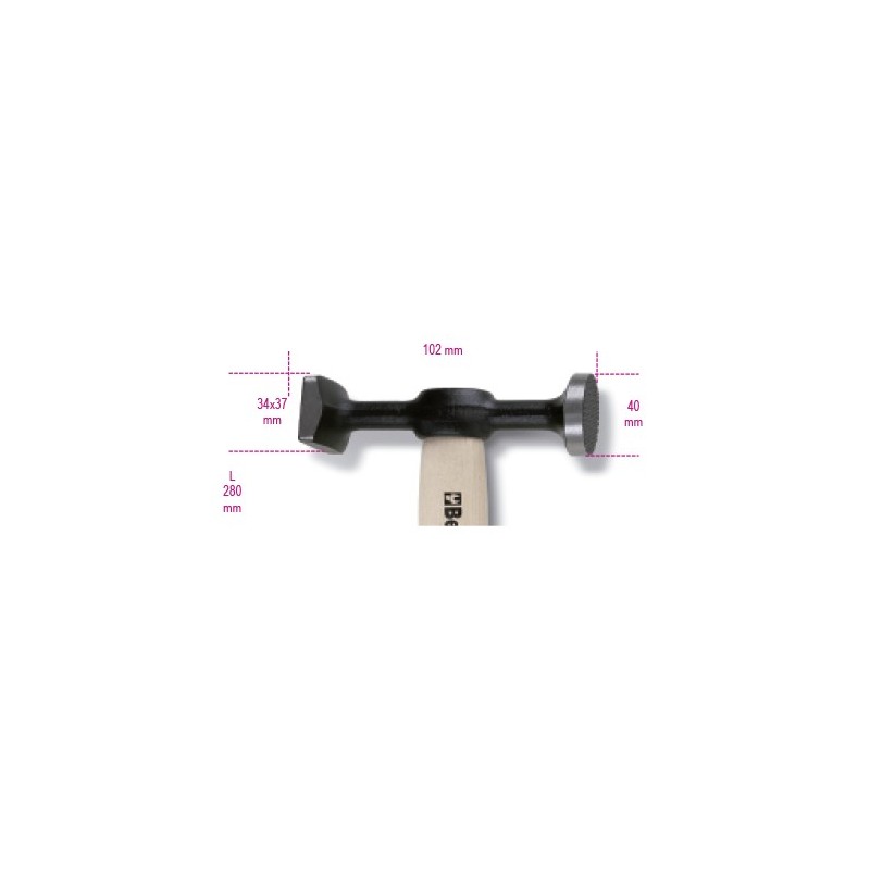 Ref. 1357Z/45 - Martillos postillón cabeza plana moleteada y cuadrada lisa mango de madera