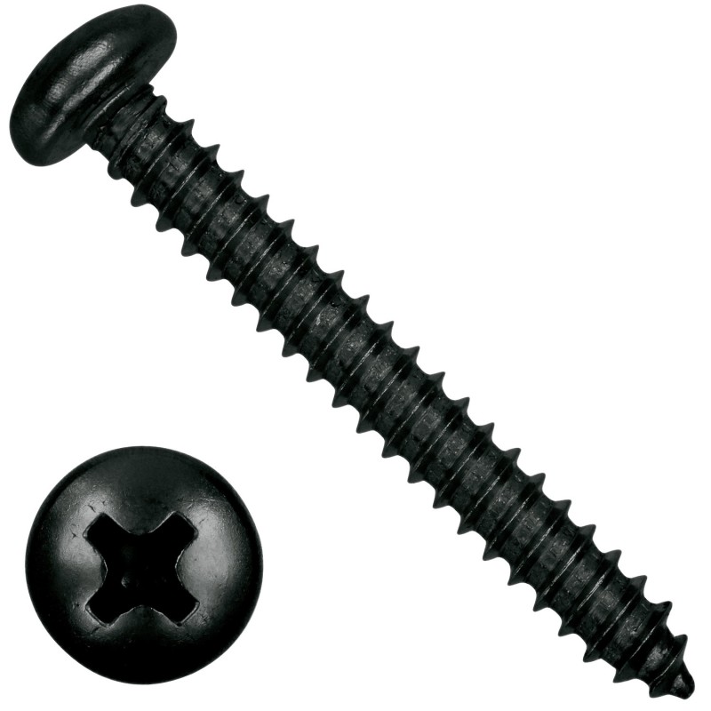 0044 39 19 - Tornillo Rosca Chapa Cilíndricos Philips, Cincado Negro (DIN 7981)