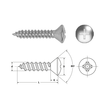 0970 0107N4222 - Tornillo Rosca Chapa, Cabeza Avellanada  Gota de Sebo (DIN 7983)