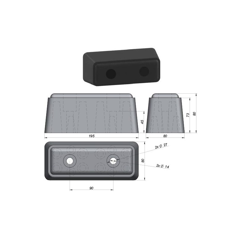 Ref. 0895 170 162 - Tope Paragolpes Goma 195x80x80mm.