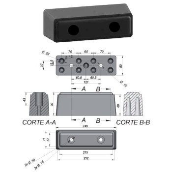 Ref. 0895 170 120 - Tope Paragolpes Goma 245x80x90mm.