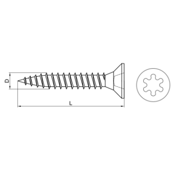 0970 040810400 - Tirafondos Para Madera, Cabeza Avellanada, Huella TX, Autotaladrantes Punta “Type 17”