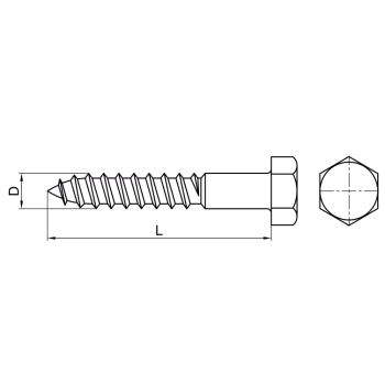0970 041007080 - Tornillo Barraquero, Cabeza Hexagonal (Din-571)