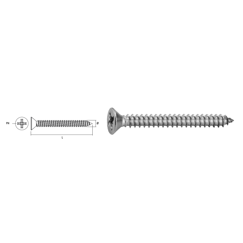 Ref. 0970 061475550 - Tornillo DIN 7982 Inoxidable A-2 Ø5,5 (PH-3)