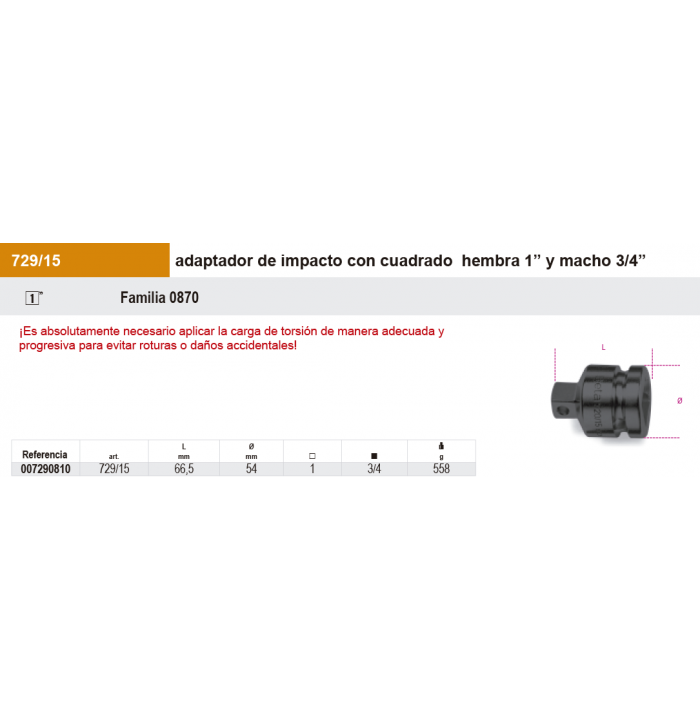 Adaptador reductor impacto hembra 1" macho 3/4