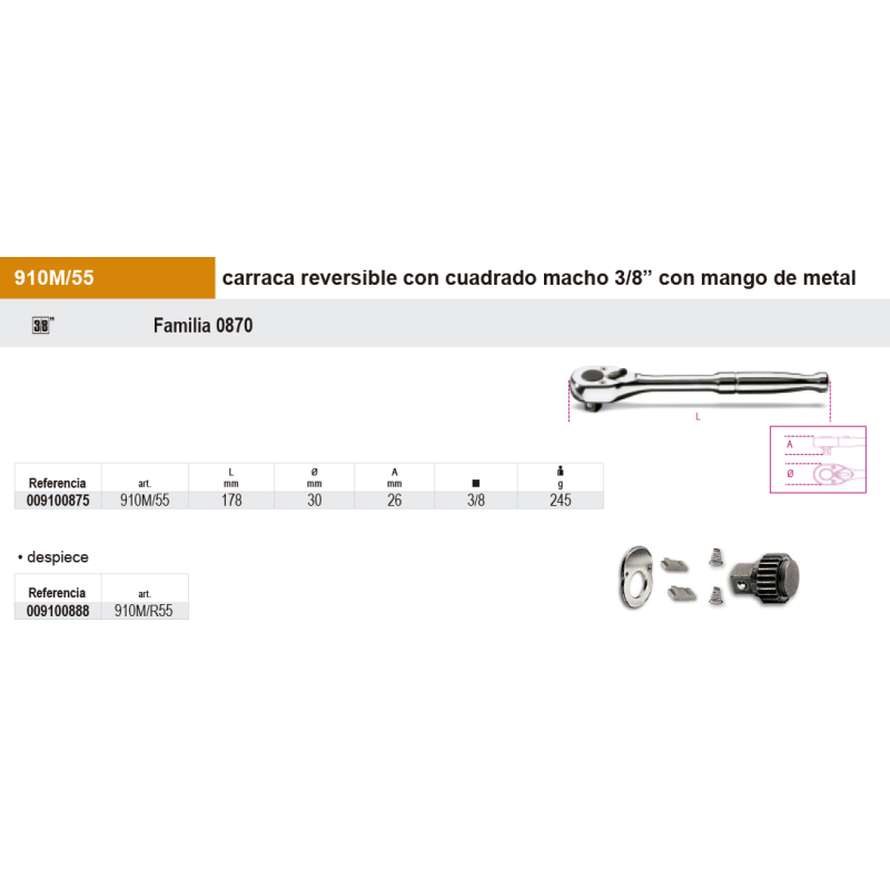 Carraca estándar metal 3/8" 48d