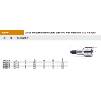 Vaso con punta Phillips 1/2"