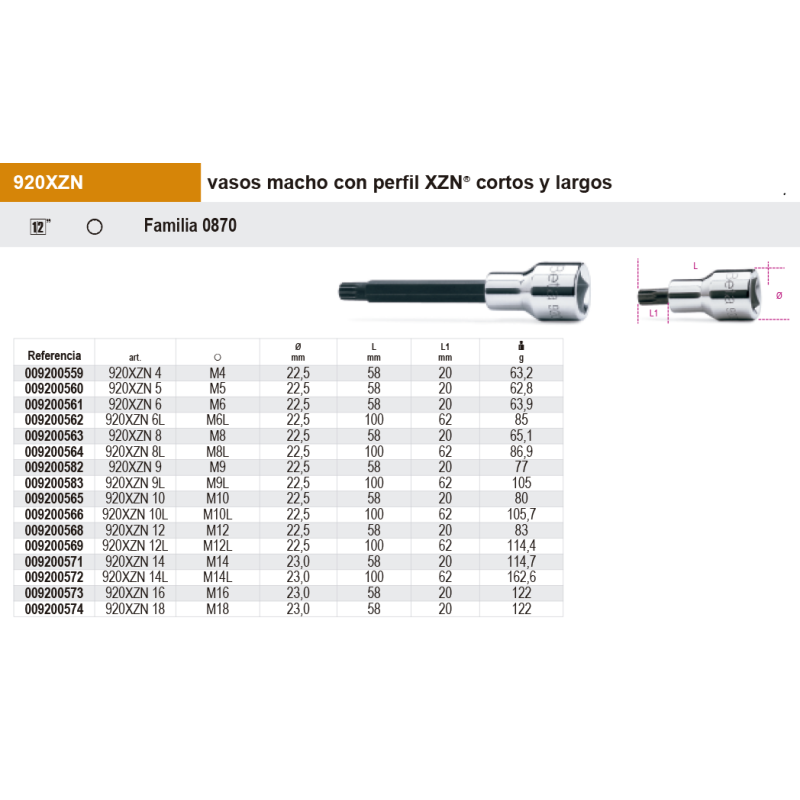Vaso con Punta XZN 1/2"