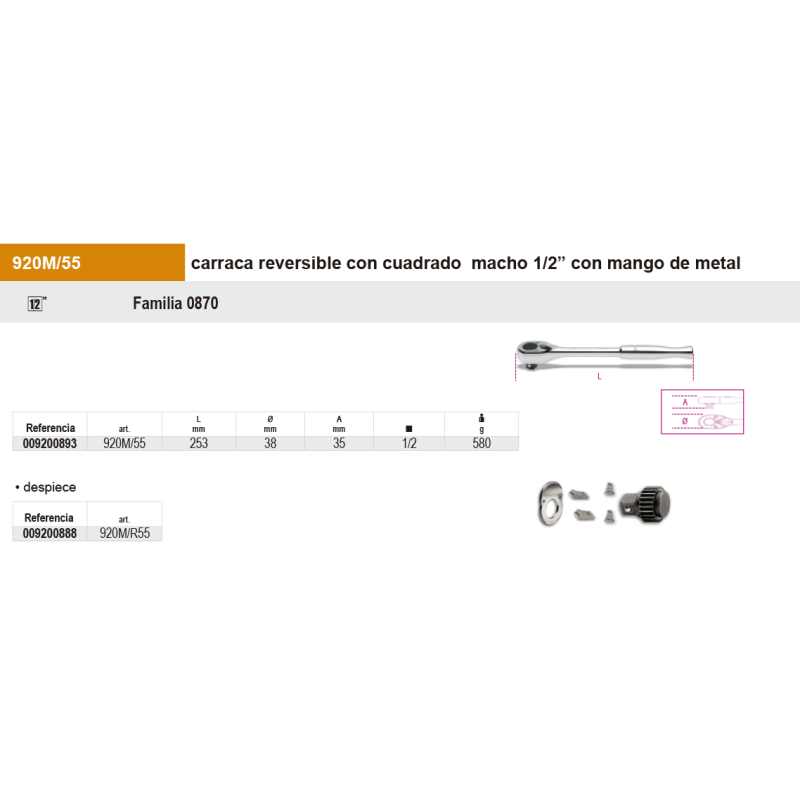 Carraca estándar metal 1/2" 48d