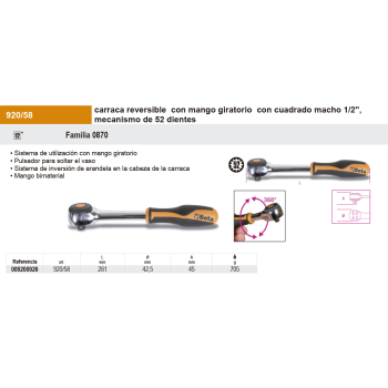 Carraca con cabeza giratoria 1/2" 52d