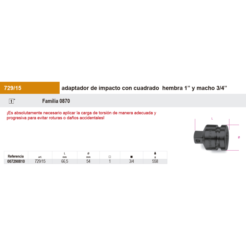 Adaptador reductor impacto hembra 1" macho 3/4