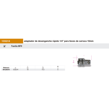 Adaptador de desenganche rápido 1/4" para llaves de carraca 10 mm