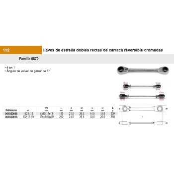 Llaves de estrella dobles rectas de carraca reversible cromadas