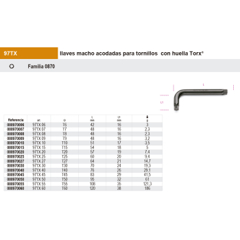 Llave macho acodada huella Torx