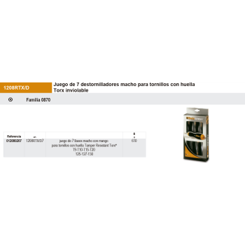Juego de 7 destornilladores macho para tornillos con huella Torx inviolable