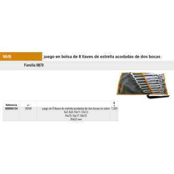 Juego en bolsa de 8 llaves de estrella acodadas de dos bocas