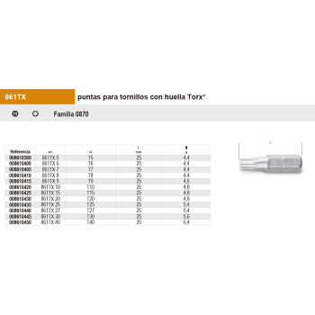 Puntas de 1/4 para tornillos con huella Torx