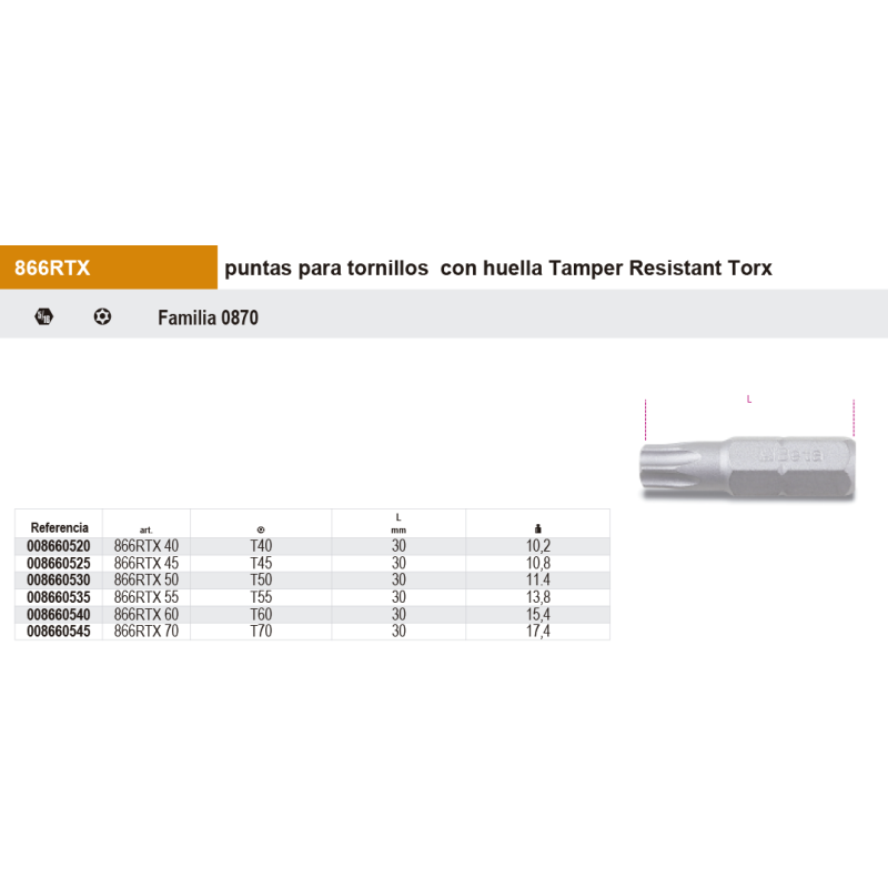 Puntas de 5/16 para tornillos con huella Torx Inviolable
