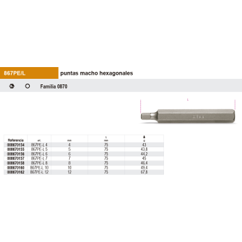 Puntas de 10mm Larga macho hexagonales