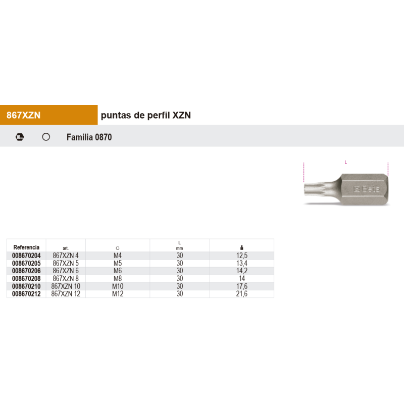 Puntas de 10mm perfil XZN