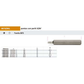 Puntas de 10mm Larga perfil XZN