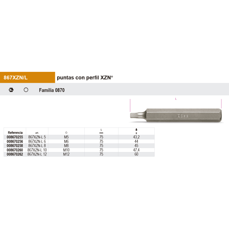 Puntas de 10mm Larga perfil XZN