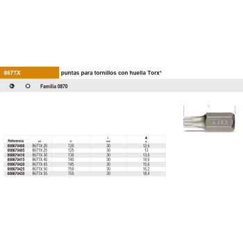 Puntas de 10mm para tornillos con huella Torx