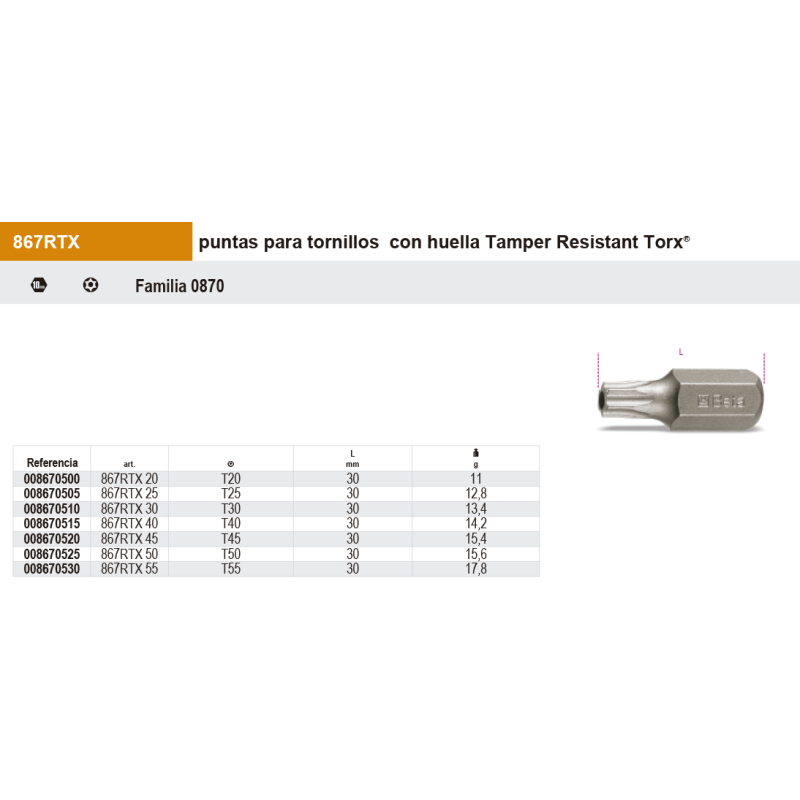 Puntas de 10mm para tornillos con huella Torx Inviolable