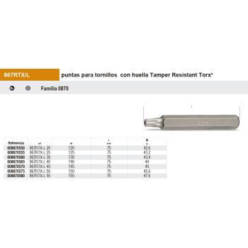 Puntas de 10mm Larga para tornillos con huella Torx Inviolable