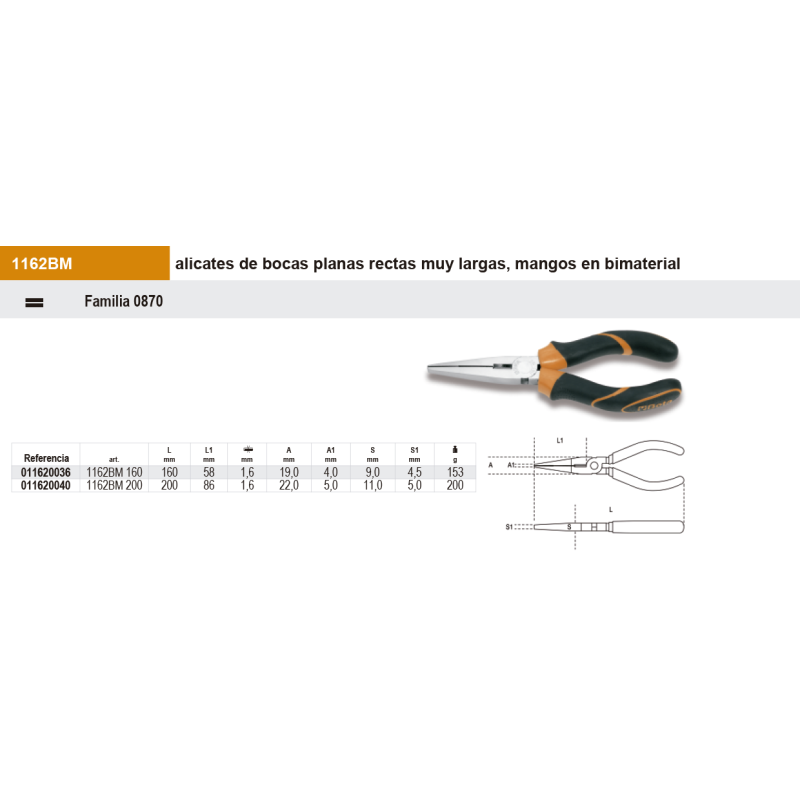 Alicate Bocas planas rectas Bimaterial