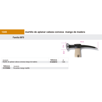 Martillo de aplanar cabeza convexa mango de madera