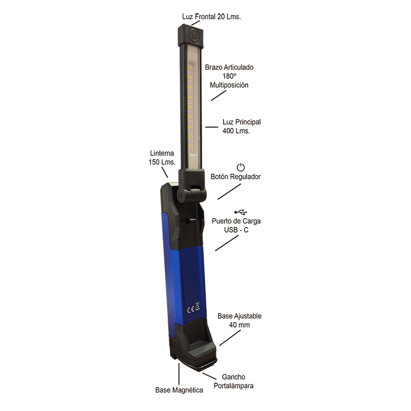 Ref. 0801 035 037 - Lámpara de Trabajo Articulada Recargable 400 Lúmenes (Blanca / U.V.) Flex
