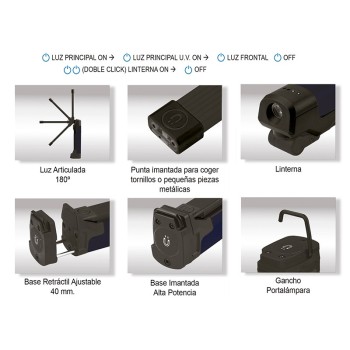 Ref. 0801 035 037 - Lámpara de Trabajo Articulada Recargable 400 Lúmenes (Blanca / U.V.) Flex