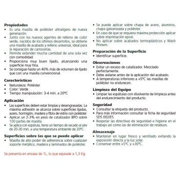 Ref. 0904 001 015 - Avcar Premium Masilla Poliéster Ultraligera Verde 1L