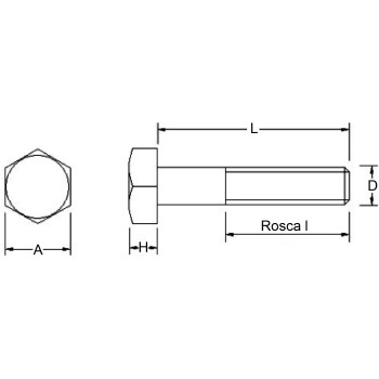 FAM. 0018 - Tornillo Métrico Cabeza Hexagonal  (DIN 931)  CINCADO 1/2 ROSCA PASANTE