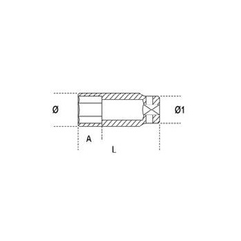 Ref. 720L - Vaso impacto 1/2” hexagonal Largo métrico