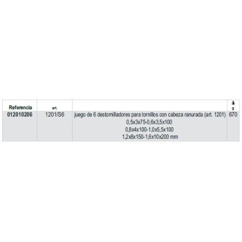 Ref. 1201/S6 - Juego de 6 destornilladores para tornillos con cabeza ranurada