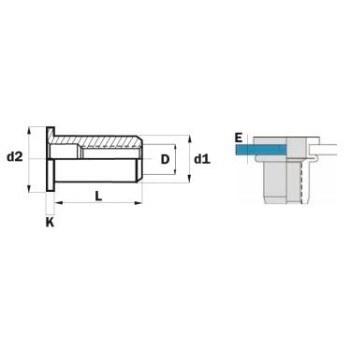 Ref. 0095 06 - Tuerca remachable lisa aluminio ala ancha
