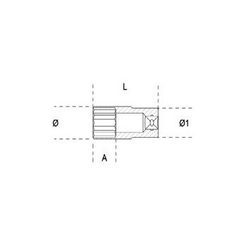 Ref. 900AS/L - Vaso largo en pulgadas 1/4" hexagonal