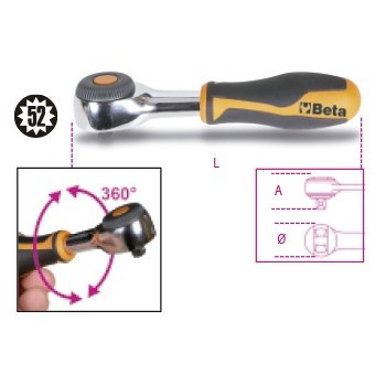 Ref. 900/58 - Carraca con cabeza giratoria 1/4" 52d
